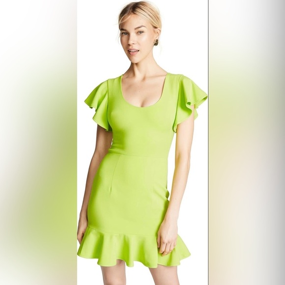 Black Halo Lynn Mini Flutter Sleeve & Ruffle Bottom Lime Career Size 12 - Picture 1 of 9